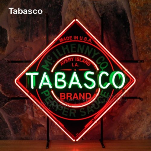 Neon maatwerk laten maken Tabasco merken logo’s naam tekst bar restaurant mancave neonfactory