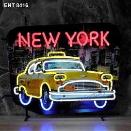ENT 8416 New York Taxi neon sign checker cab neonfactory neon designs fifties Neonschild Neonbeleuchtung Signs USA