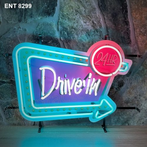 ENT 8299 drive in neon sign neonfactory car designs logo fifties Signs USA bar decoration mancave vintage store