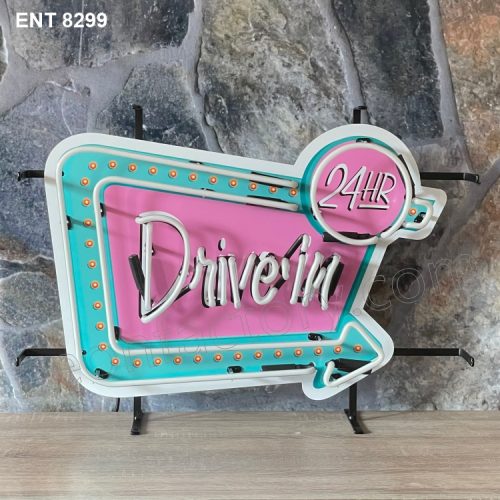 ENT 8299 drive in neon sign neonfactory car designs logo fifties Signs USA bar decoration mancave vintage store