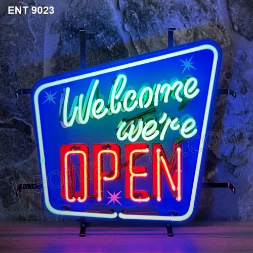 ENT 9023 Welcome we’re open neon sign neonfactory car designs logo fifties Signs USA bar decoration mancave vintage store