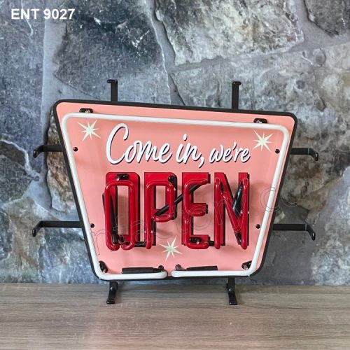 ENT 9027 come in, we’re open pink neon sign neonfactory car designs logo fifties Signs USA bar decoration mancave vintage store