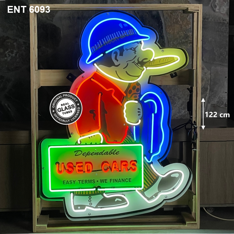 ENT 6093 Used car guy XL neon sign vintage automobile car fifties American tractor neonfactory neon designs logo Signs gasoline USA American sale shop